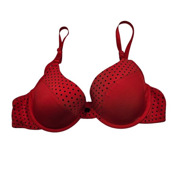 Vintage Y2K Rampage Intimates Sz 36C T Shirt Bra Red Black Polka Dot - Picture 1 of 6